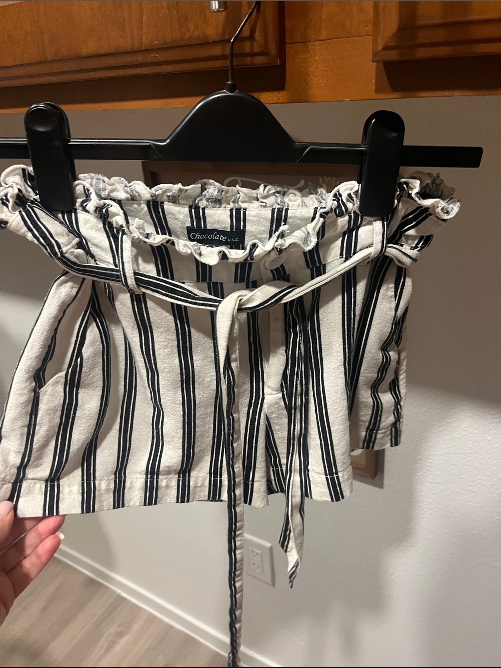 Chocolate Cream and Black Striped Paperbag Waist shorts